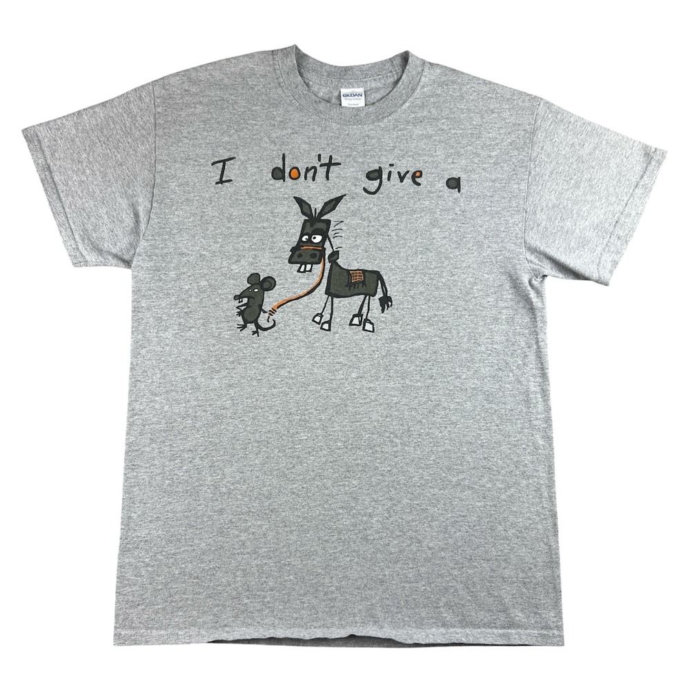 Y2K I Don't Give a Rats A** Graphic T-Shirt Mens Medium Grey Funny Joke Tee